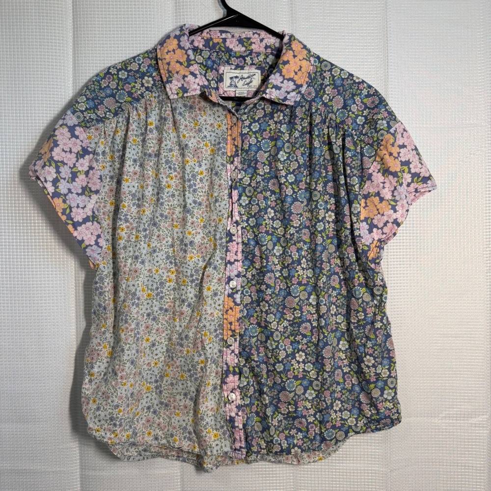 American Eagle Button Up Floral Patchwork Short S… - image 1